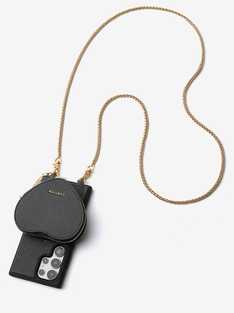 Heart Twist Chain- Samsung Galaxy Magnetic Phone Case with Card Slots & Shoulder Strap-Mobile Phone Cases-DETACHABLE WALLET & WIRELESS CHARGING-Peach Pink-Samsung S25 Ultra-Custype