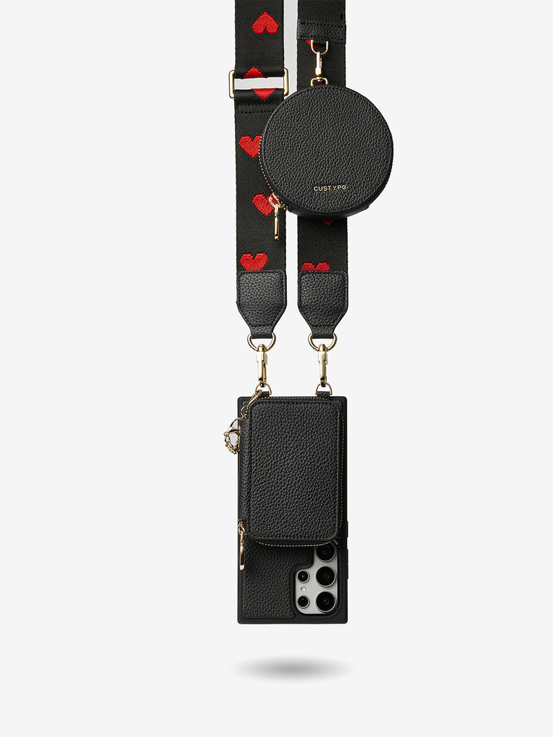 Unique Design Set- Samsung Galaxy Wireless Charging Webbing Crossbody Phone Case Round Pouch Set-Mobile Phone Cases-DETACHABLE WALLET & ROUND POUCH-Beige-Samsung S24 Ultra-Custype