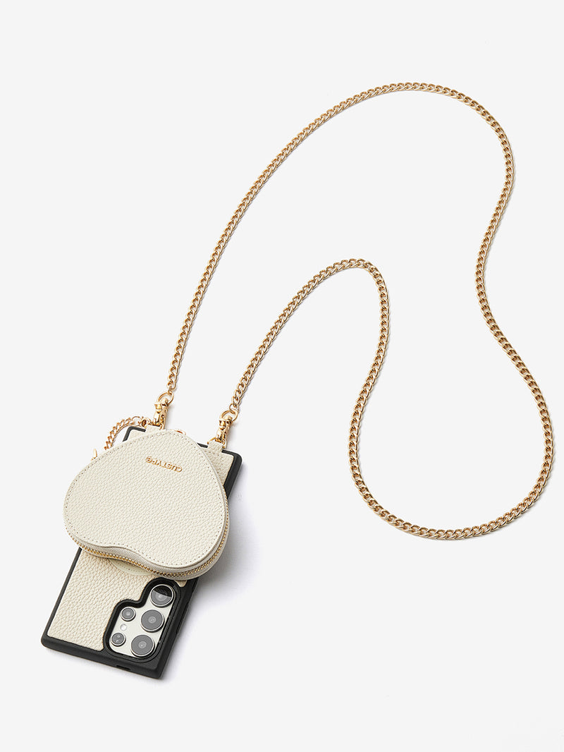 Heart Chain Kit- Samsung Galaxy Crossbody Case with removable Card Organizer-Mobile Phone Cases-DETACHABLE WALLET & WIRELESS CHARGING-Black-Samsung S25 Ultra-Custype