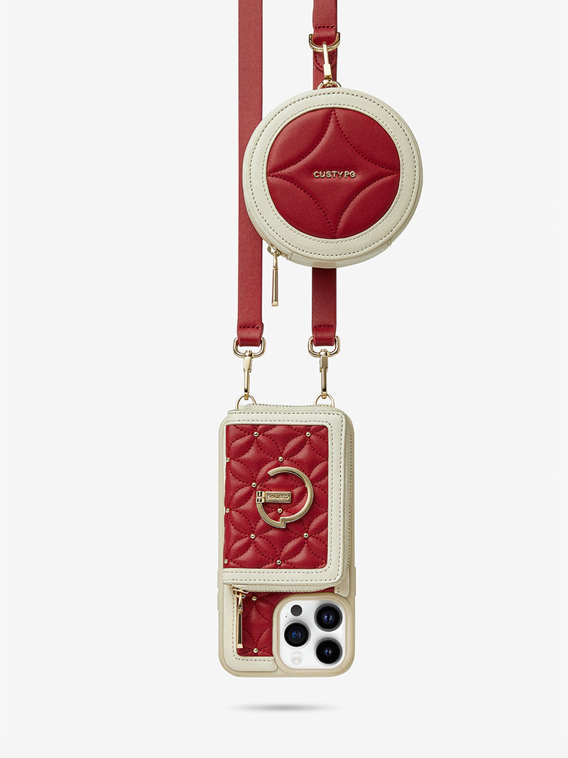 Phone case with holder round bag  crossbody strap iPhone case cover winered