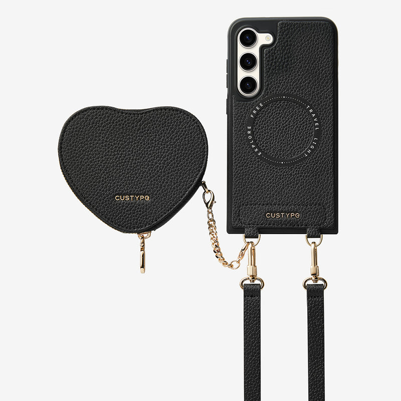 Heart Design Kit- Samsung Galaxy Detachable Wireless Charging Crossbody Wallet Phone Case Pouch Set-Mobile Phone Cases-DETACHABLE WALLET & WIRELESS CHARGING-Black-Samsung S25 Plus-Custype