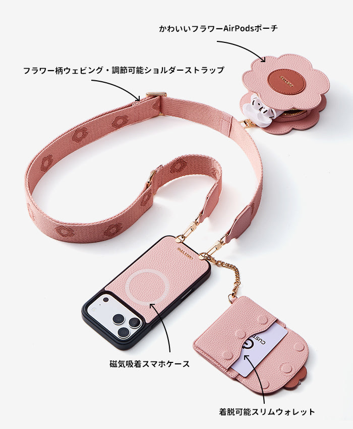 フラワーウェビングストラップ付きスリムウォレットケースの特徴