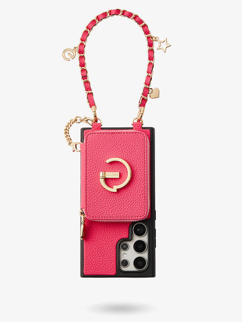 Allure Chain Series- Samsung Strap Wireless Charging Phone Case with Detachable Purse & Grip-Mobile Phone Cases-DETACHABLE WALLET & WIRELESS CHARGING-Beige-Samsung S25 Ultra-Custype