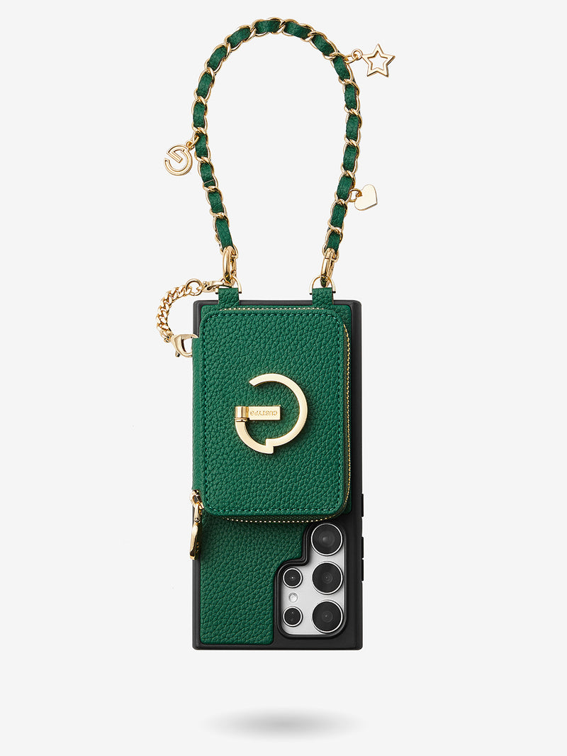 Allure Chain Series- Samsung Strap Wireless Charging Phone Case with Detachable Purse & Grip-Mobile Phone Cases-DETACHABLE WALLET & WIRELESS CHARGING-Beige-Samsung S25 Ultra-Custype