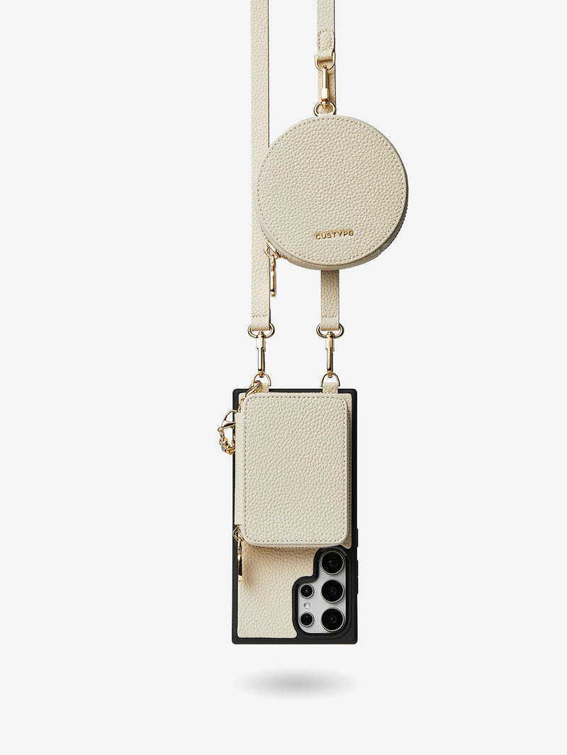 Unique Design Set- Samsung Galaxy Detachable Wireless Charging Crossbody Wallet Phone Case Round Pouch Set-Mobile Phone Cases-DETACHABLE WALLET & ROUND POUCH-Beige-Samsung S24 Ultra-Custype