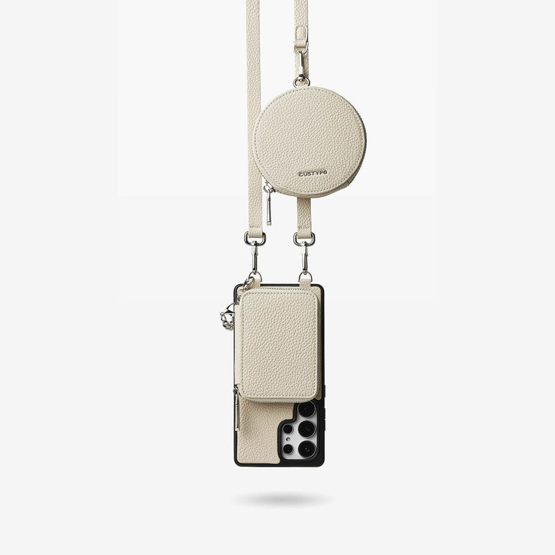 Lunar Silver Series- Samsung Galaxy Crossbody Phone Case with Card Holder & Round Pouch-Mobile Phone Cases-DETACHABLE WALLET & ROUND POUCH-Beige-Samsung S25 Ultra-Custype
