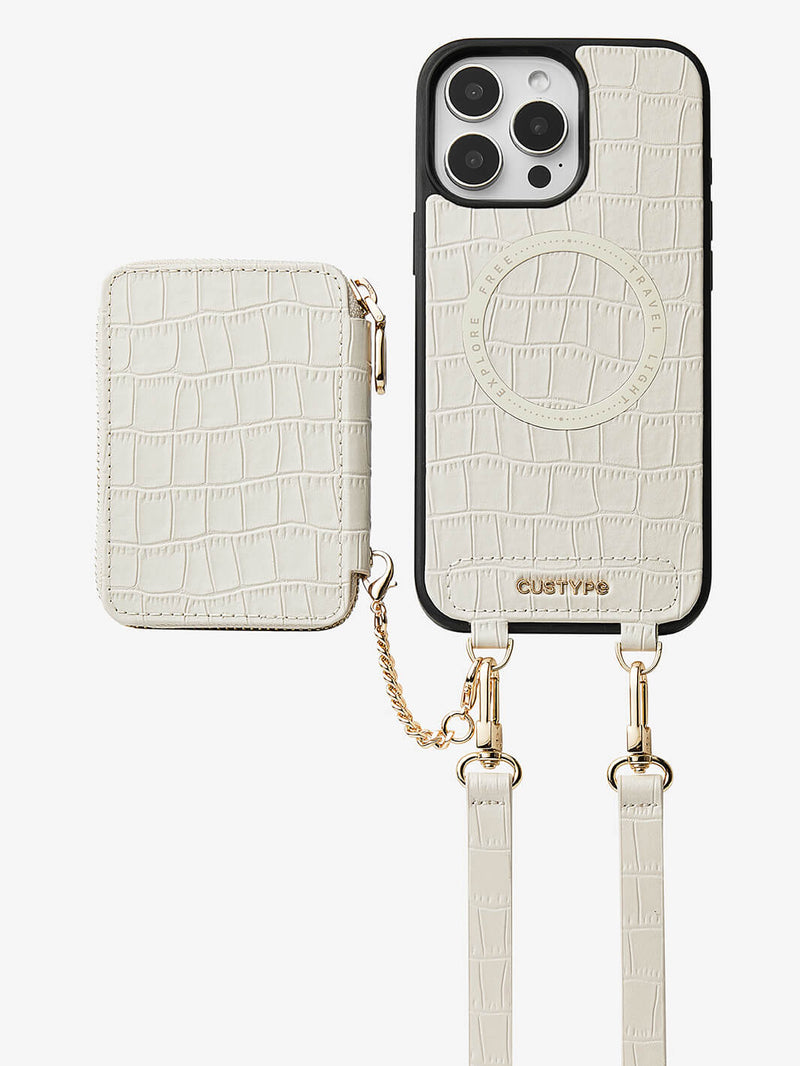 Crocodile Craft Set- Detachable Wireless Charging Crossbody Wallet Phone Case Set-Mobile Phone Cases-DETACHABLE WALLET & WIRELESS CHARGING-Black-iPhone 16 Pro Max-Custype