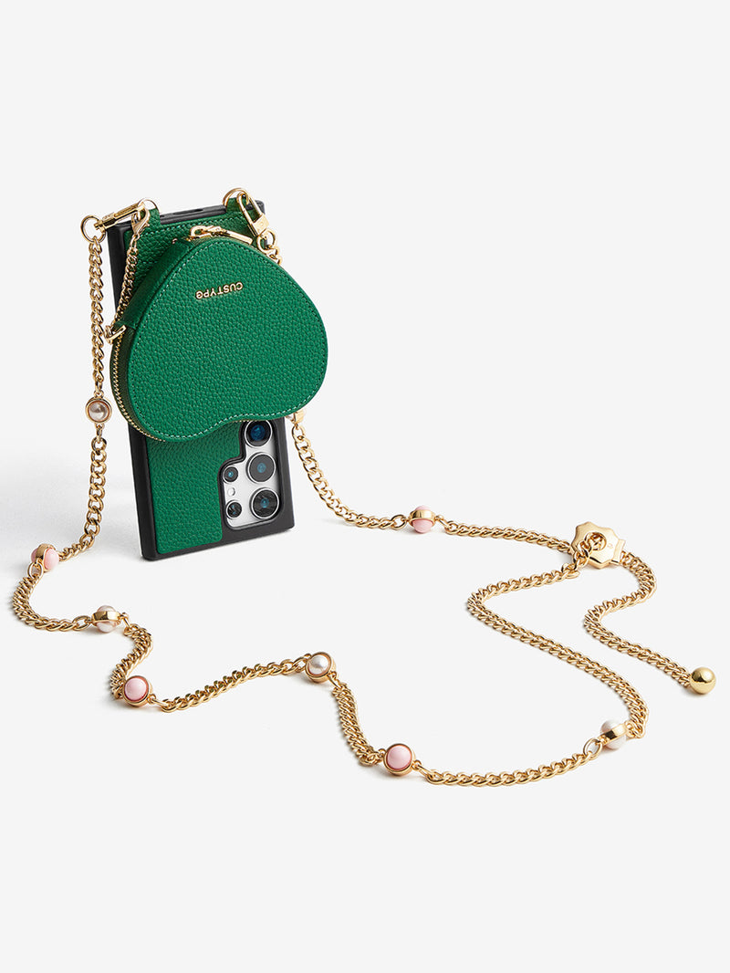 Heart Mate Kit- Samsung Galaxy Magnetic Wallet Case with Body Strap-Mobile Phone Cases-DETACHABLE WALLET & WIRELESS CHARGING-Green-Samsung S25 Ultra-Custype