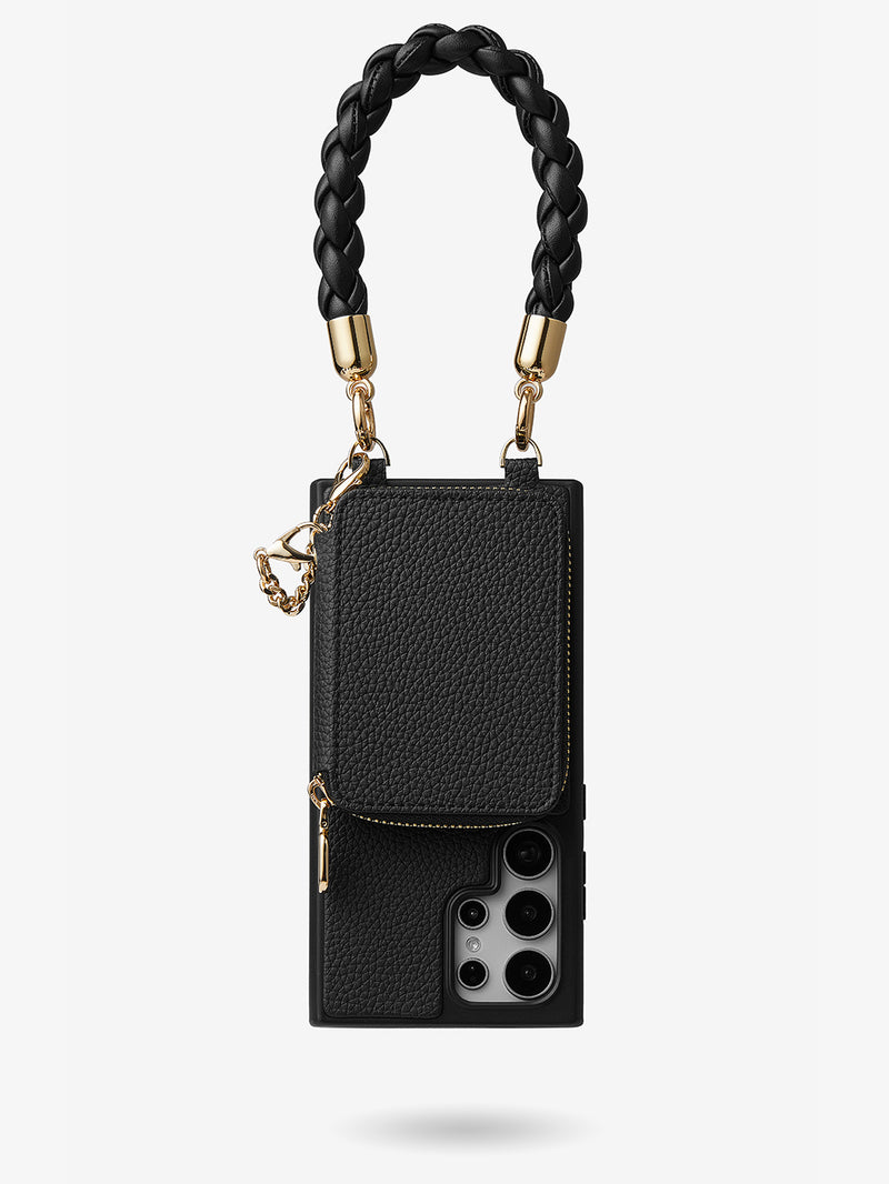 BraidTrend- Samsung Rope Style Wristlet Separable Wallet Phone Case-Mobile Phone Cases-WRISTBAND & PHONE POUCH-Black-Samsung S25 Ultra-Custype