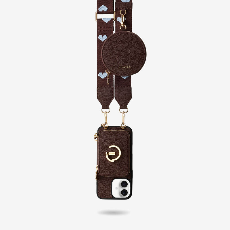Brown iPhone 17 card holder case with matching strap for Weekend
