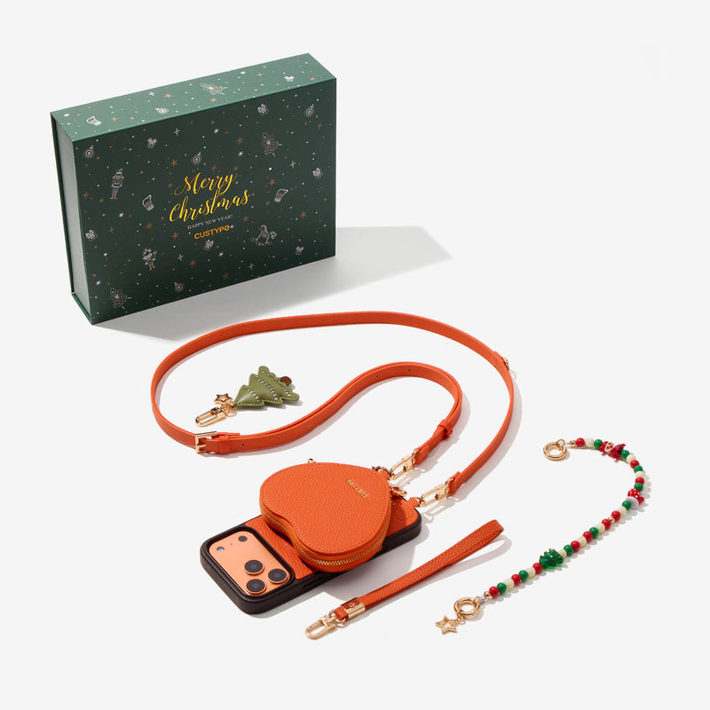 leather phone case with strap orange