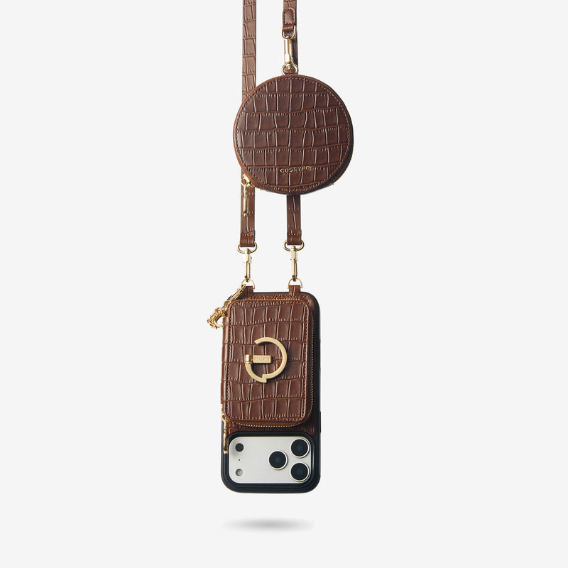 Crocodile Design Set- Detachable Wireless Charging Crossbody E-Stand Wallet Phone Case Round Pouch Set-Mobile Phone Cases-DETACHABLE WALLET & ROUND POUCH