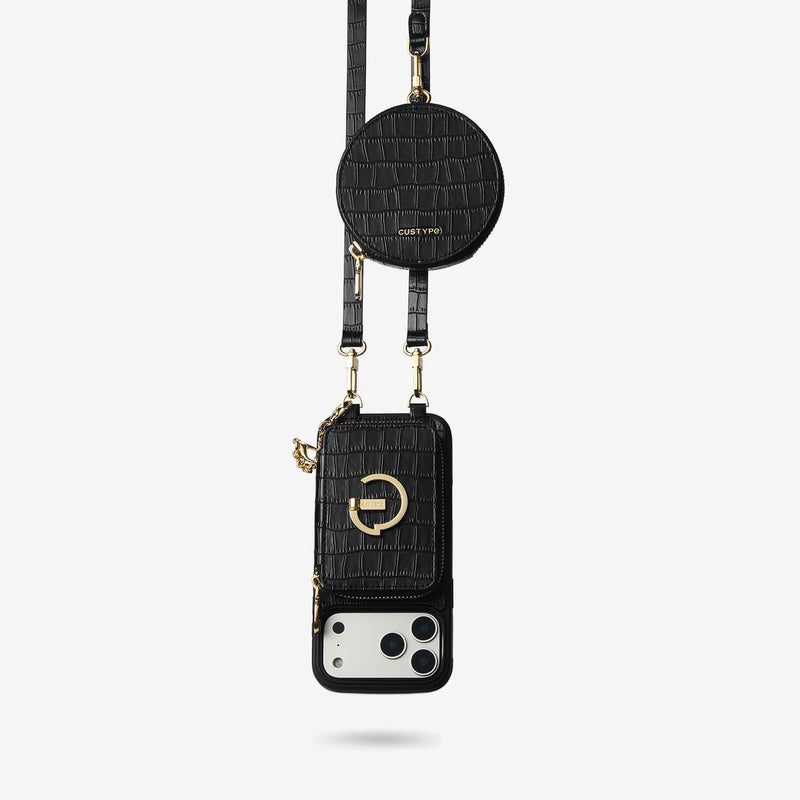 Crocodile Design Set- Detachable Wireless Charging Crossbody E-Stand Wallet Phone Case Round Pouch Set-Mobile Phone Cases-DETACHABLE WALLET & ROUND POUCH