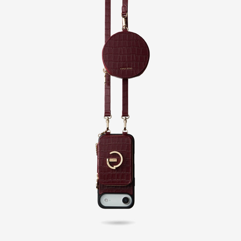 Crocodile Design Set- Detachable Wireless Charging Crossbody E-Stand Wallet Phone Case Round Pouch Set - iPhone 17 Air