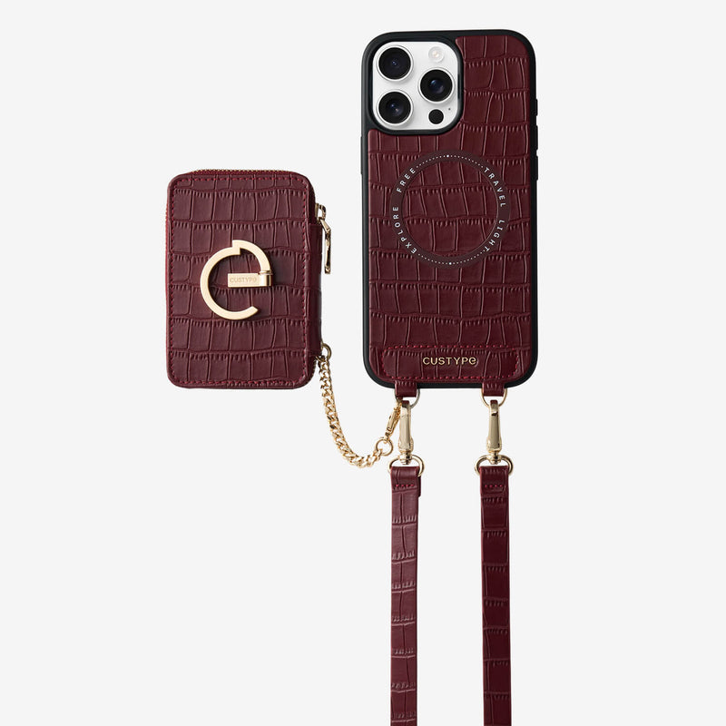 Crocodile Design Set- Detachable Wireless Charging Crossbody E-stand Wallet Phone Case Set - iPhone 14 Pro