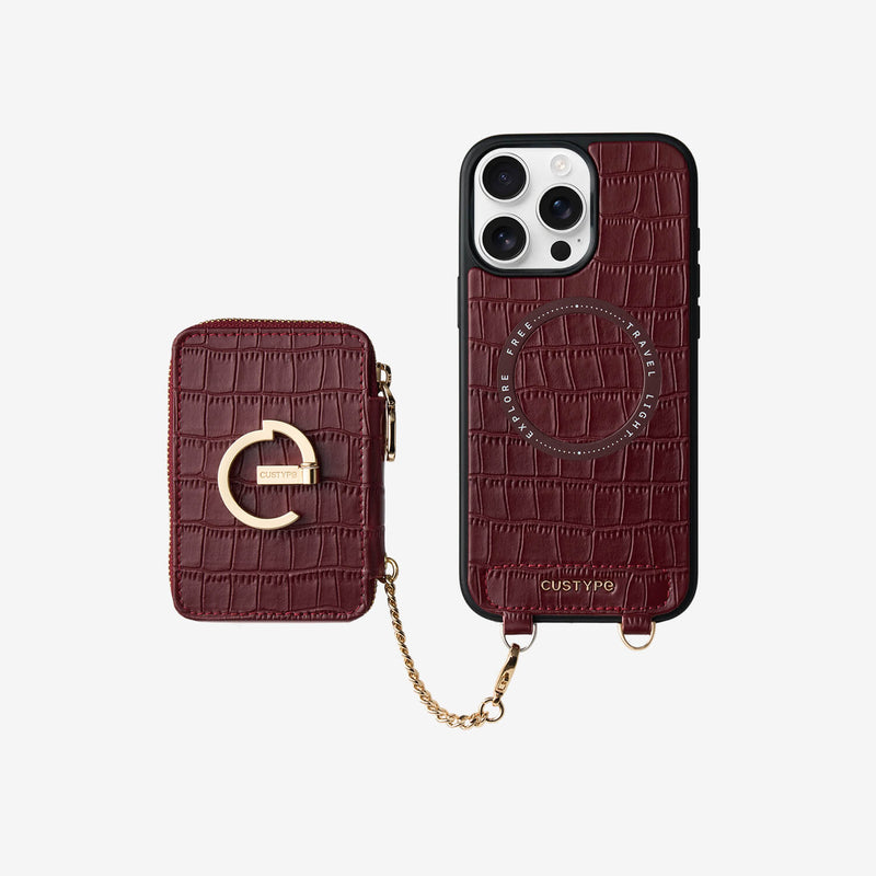 Crocodile Design Set- Detachable Wireless Charging E-stand Wallet Phone Case - iPhone 16 Pro Max