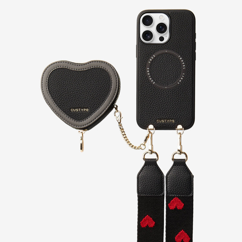 Patch Heart- Crossbody Phone Case with Magnet Heart Pouch-Custype