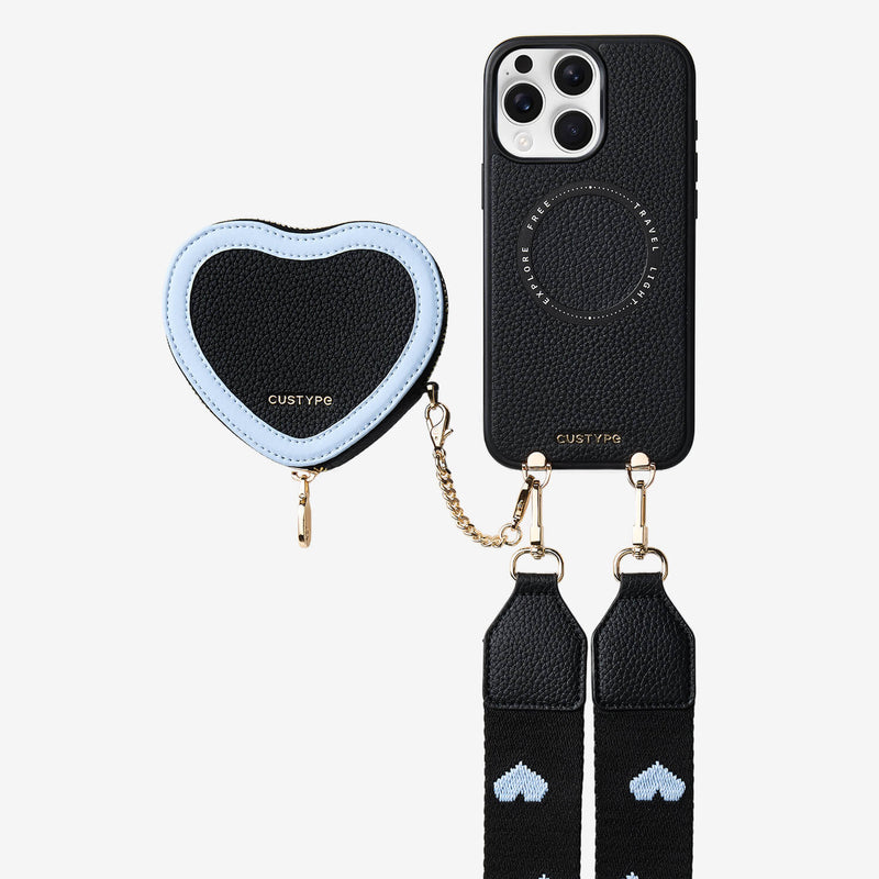 Patch Heart- Crossbody Phone Case with Magnet Heart Pouch-Mobile Phone Cases-Custype