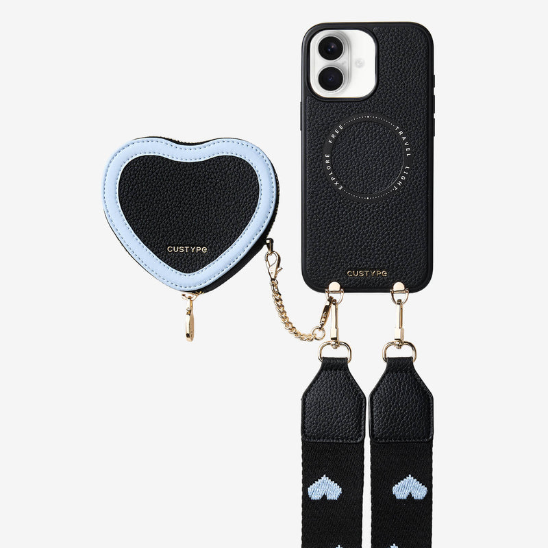 Patch Heart- Crossbody Phone Case with Magnet Heart Pouch-Mobile Phone Cases-Custype