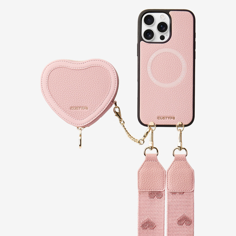 Patch Heart- Crossbody Phone Case with Magnet Heart Pouch-Custype