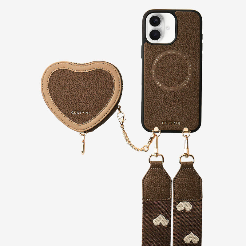 Patch Heart- Crossbody Phone Case with Magnet Heart Pouch-Custype