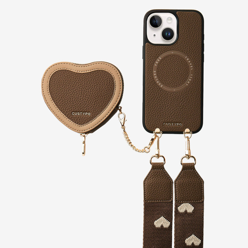 Patch Heart- Crossbody Phone Case with Magnet Heart Pouch-Custype