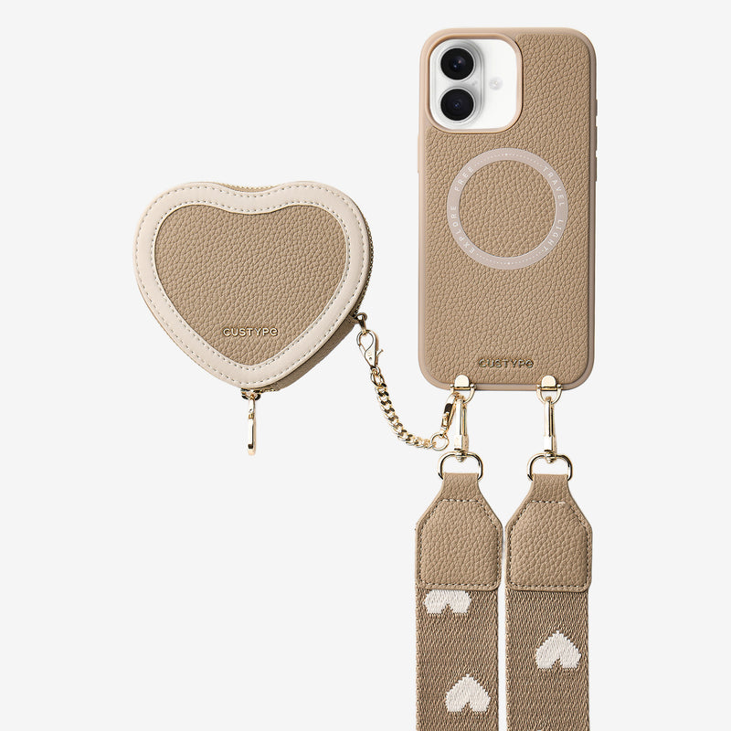 Patch Heart- Crossbody Phone Case with Magnet Heart Pouch-Custype