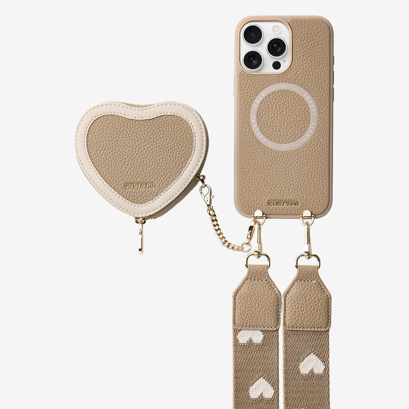 Patch Heart- Crossbody Phone Case with Magnet Heart Pouch-Custype