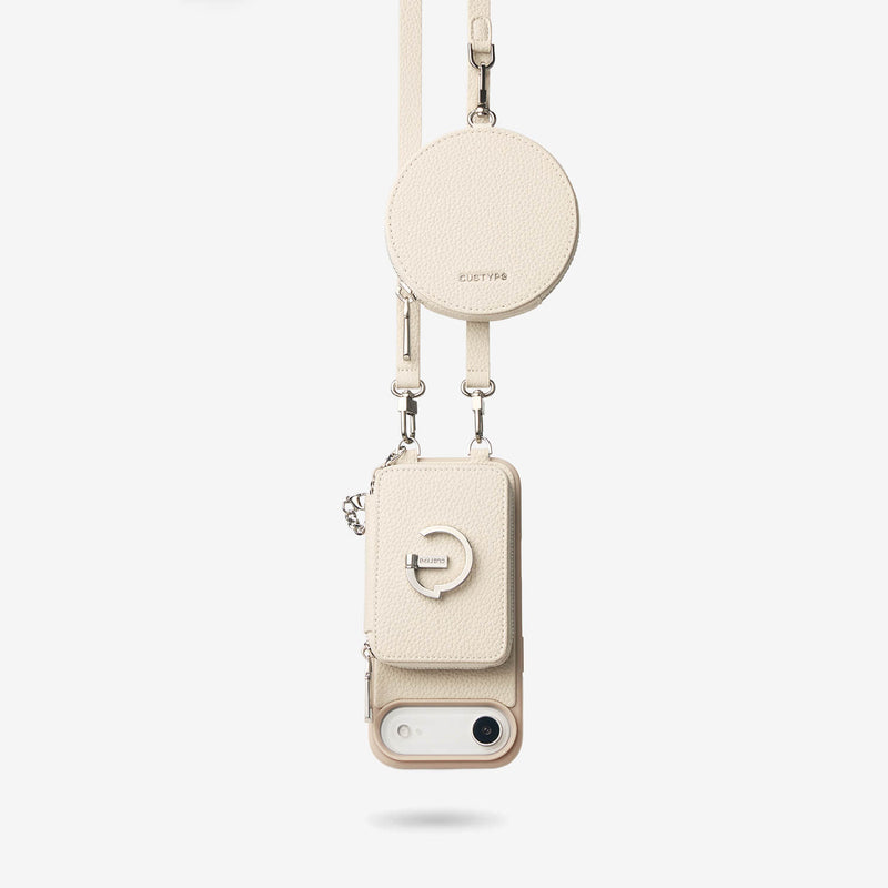 Silver Edge Kit- Versatile Magnetic E-stand Card Holder Case for iPhone with Round Pouch & Shoulder Strap-Mobile Phone Cases-DETACHABLE WALLET & ROUND POUCH