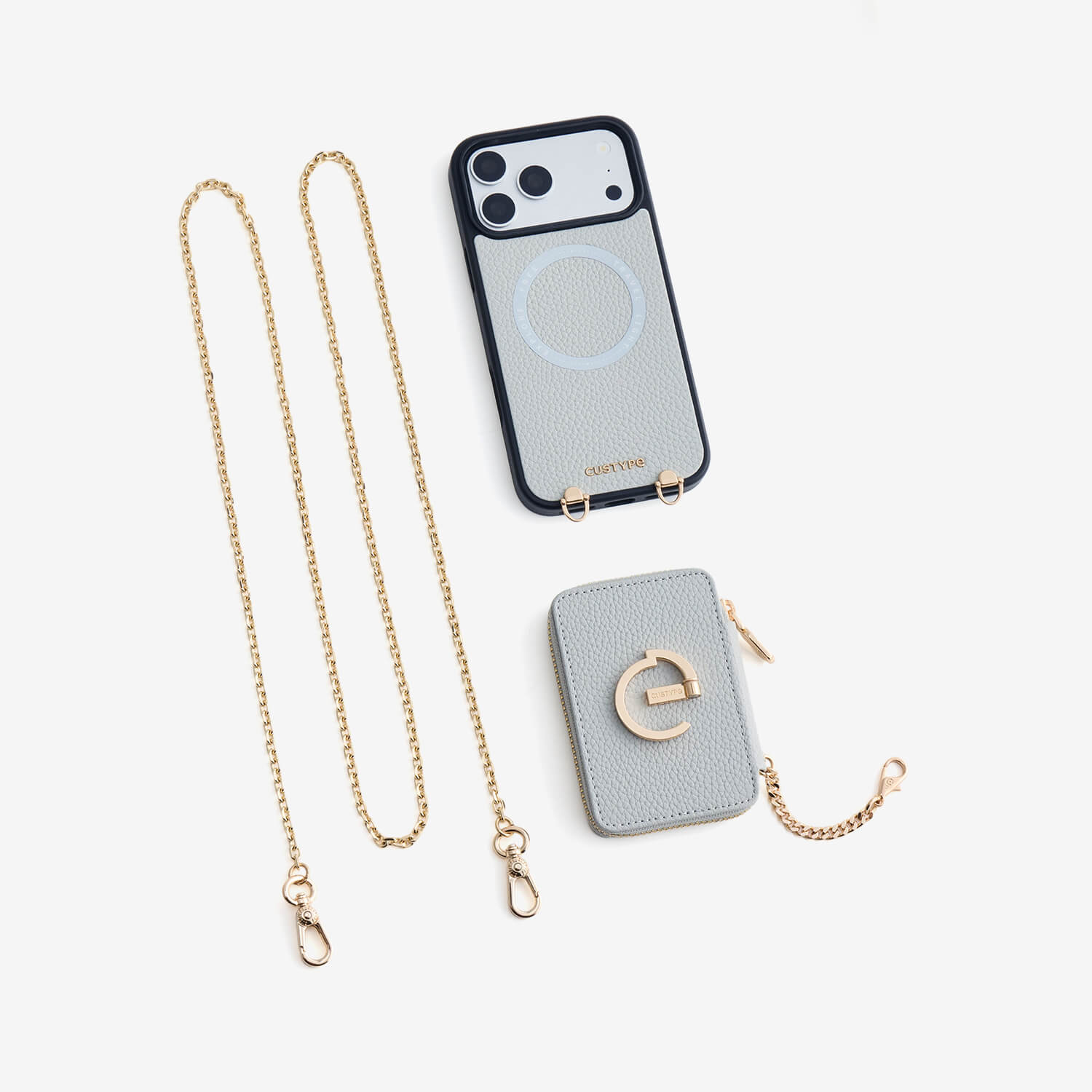 Crossbody iPhone Case with Magnetic Wallet & Metal Chain for