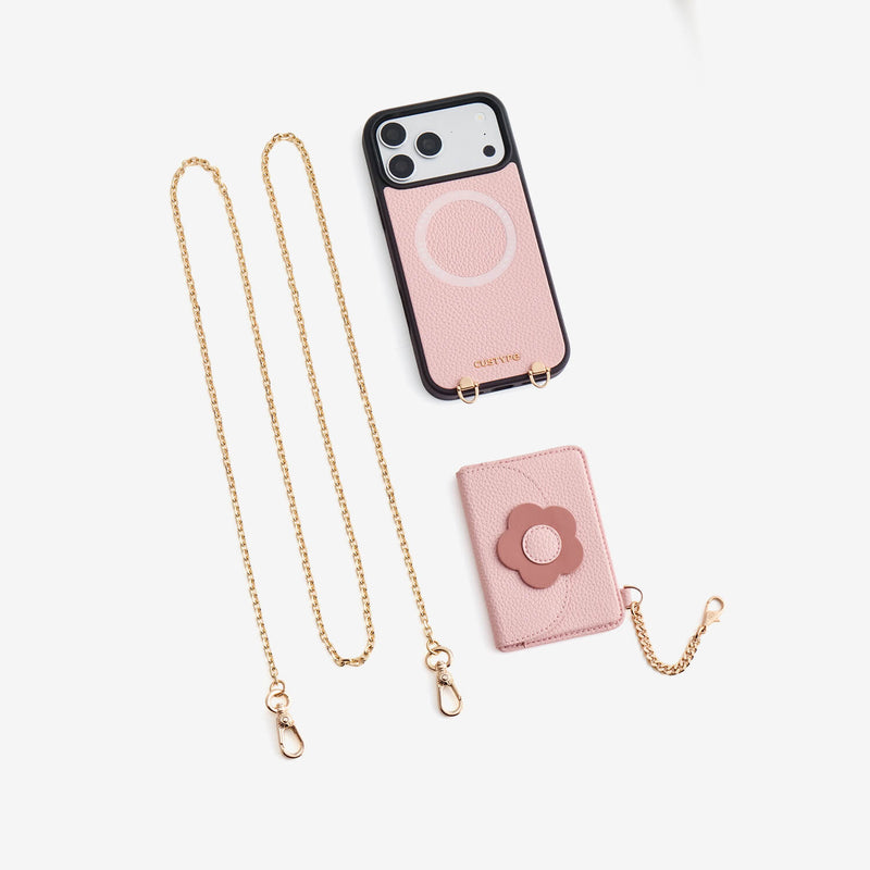 Aesthetic Light Pink iPhone 18 Pro phone case with wallet foor travel