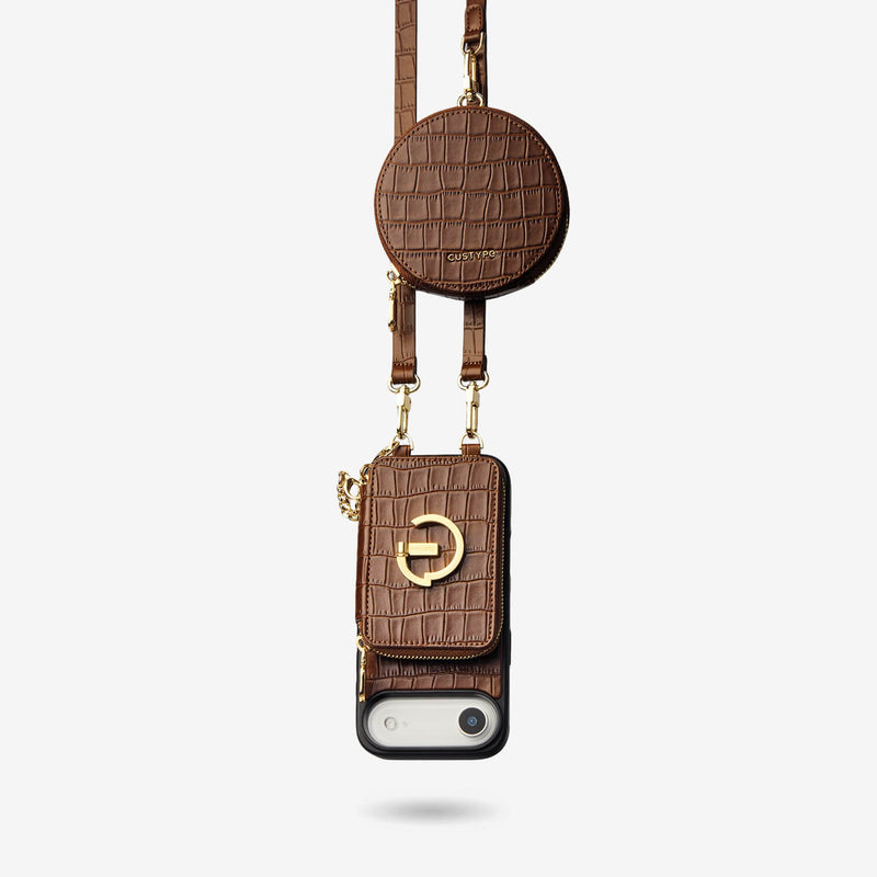 Mocha styling iPhone 17 Air crossbody phone case with card holder and Round pouch for outdoor activities






 