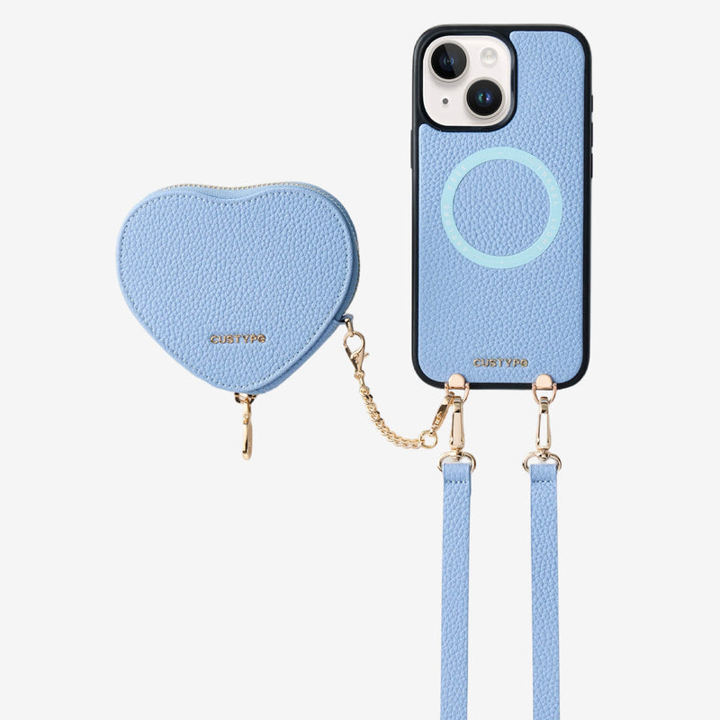 Blue
iPhone 16 Pro Max
MagSafe-compatible crossbody phone case with heart-shaped wallet
for outdoor activities