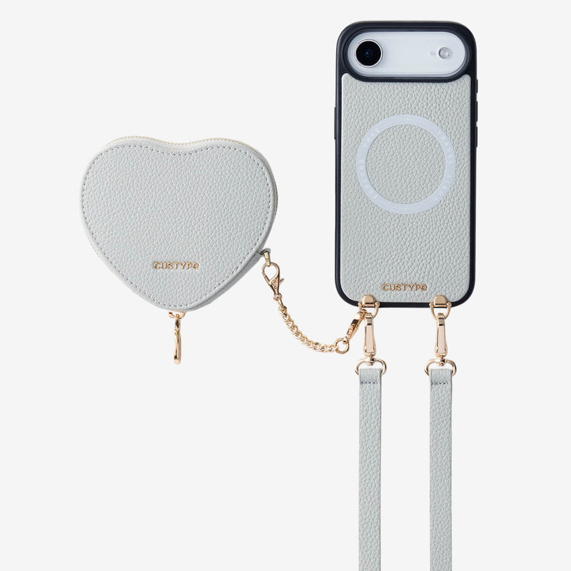 Light gray
iPhone 17 Air
MagSafe-compatible crossbody phone case with heart-shaped wallet
for everyday use

