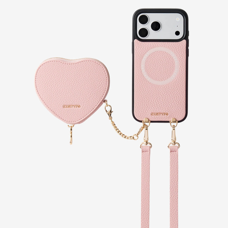 Light pink iPhone 18 Pro Max Detachable crossbody wallet phone case for outdoor activities



