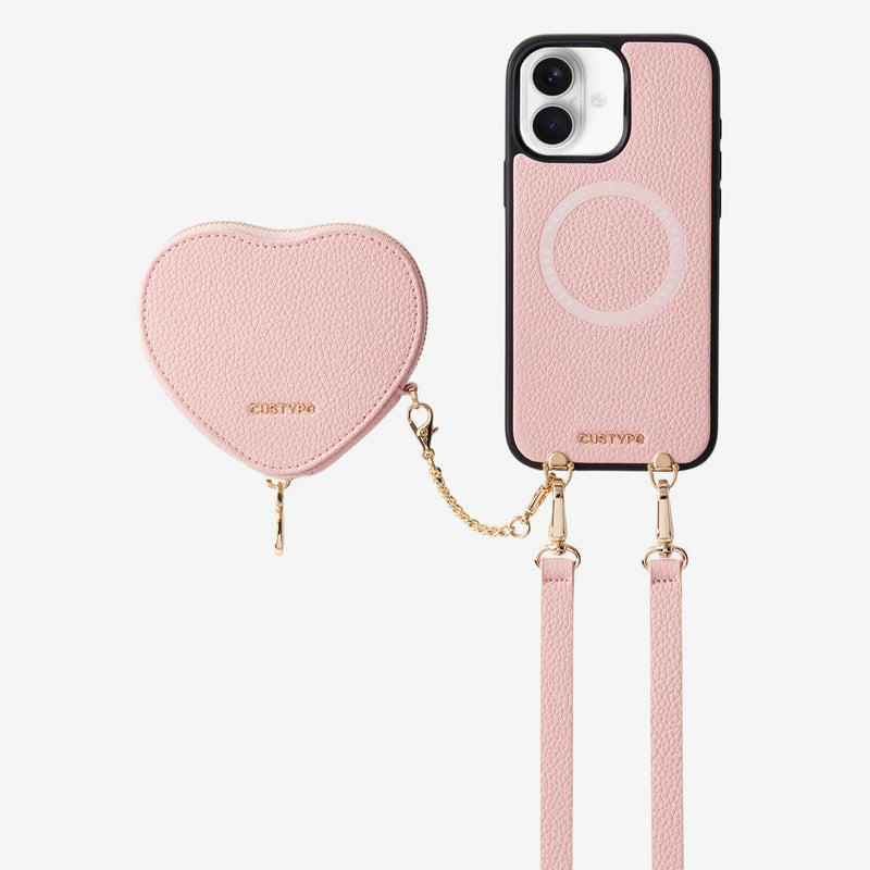 Light pink
iPhone 18 crossbody heart-shaped wallet phone case with  for walkinge