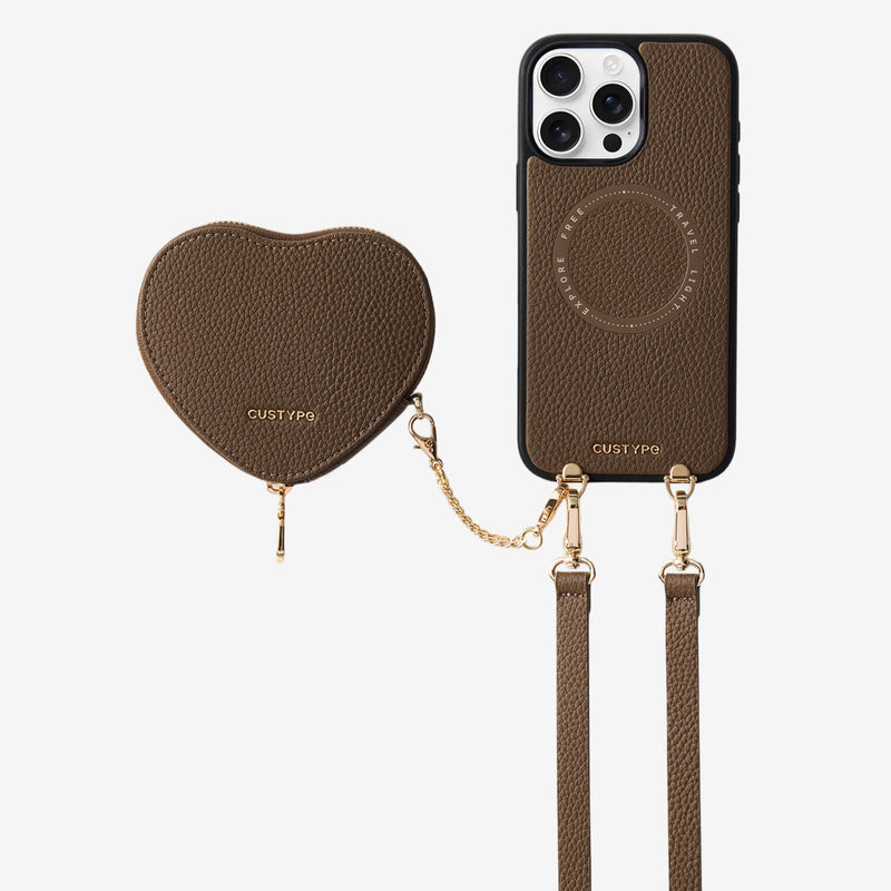 Mocha
iPhone 16 Pro Max
MagSafe-compatible crossbody phone case with heart-shaped wallet
for outdoor activities
