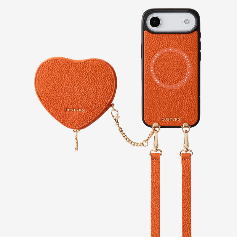 Orange
iPhone 17 Air
 Detachable crossbody wallet phone case with  heart-shaped for hands-free