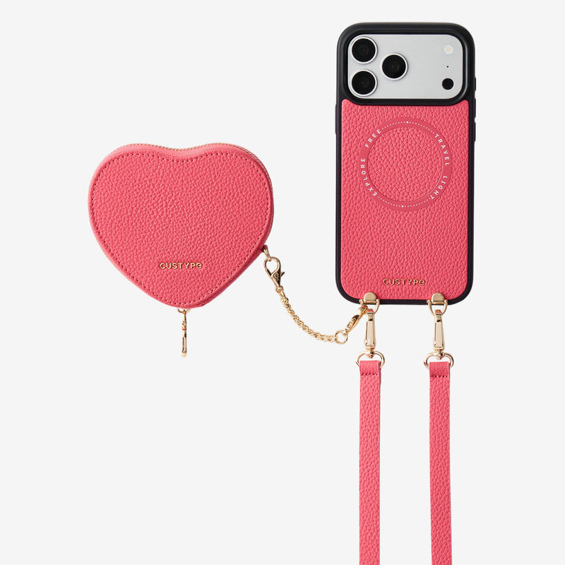 Light pink iPhone 18 crossbody phone case heart-shaped pouch for vacation