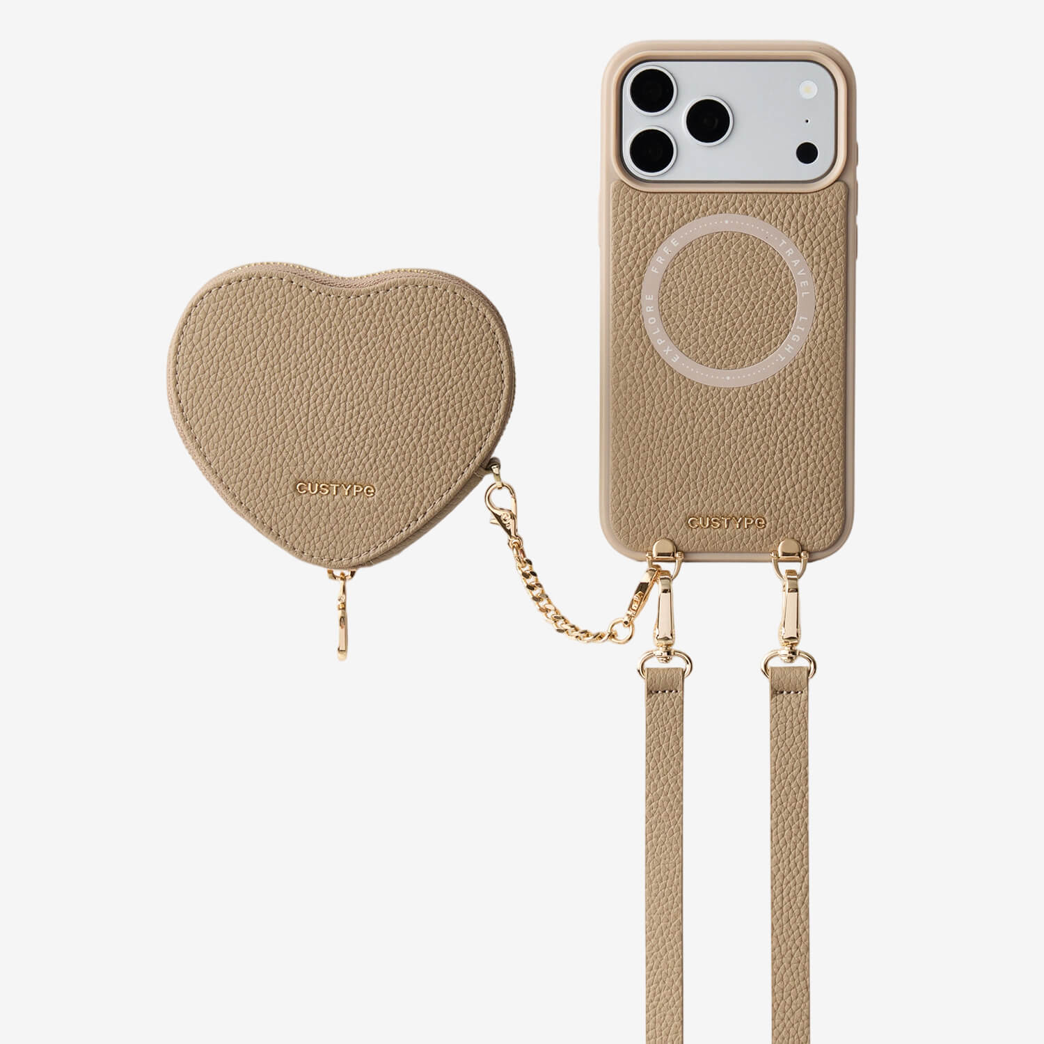 iPhone 18 Pro Detachable Heart Pouch Crossbody Wallet Phone Case Set
