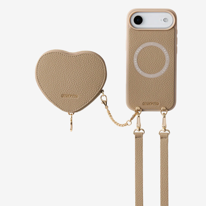 Taupe iPhone 17 Air
 Detachable crossbody wallet phone case with  heart-shaped for hands-free
