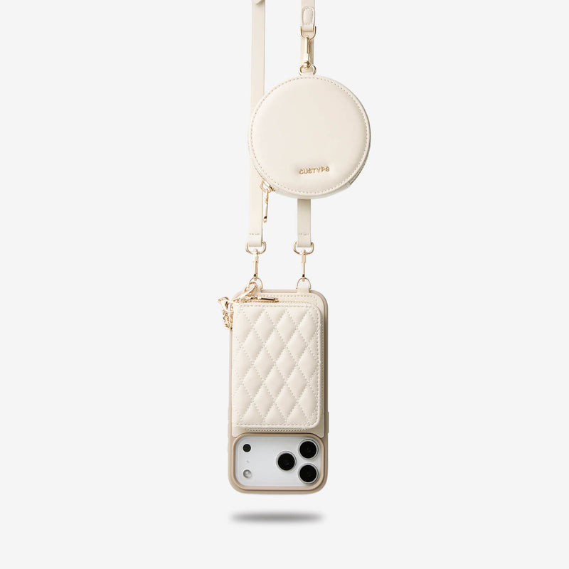 Beige iPhone 18 Pro Max Detachable crossbody wallet phone case with Circle pouch
for workdays
