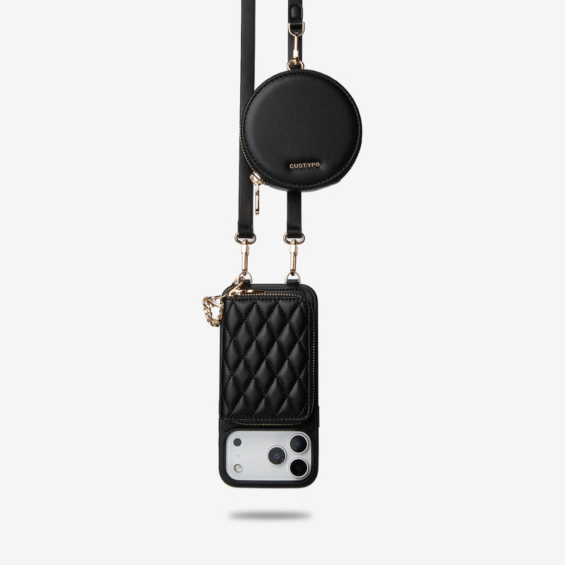 Black luxury iPhone 17 Pro Max crossbody phone case with Magnetic for daily carry
