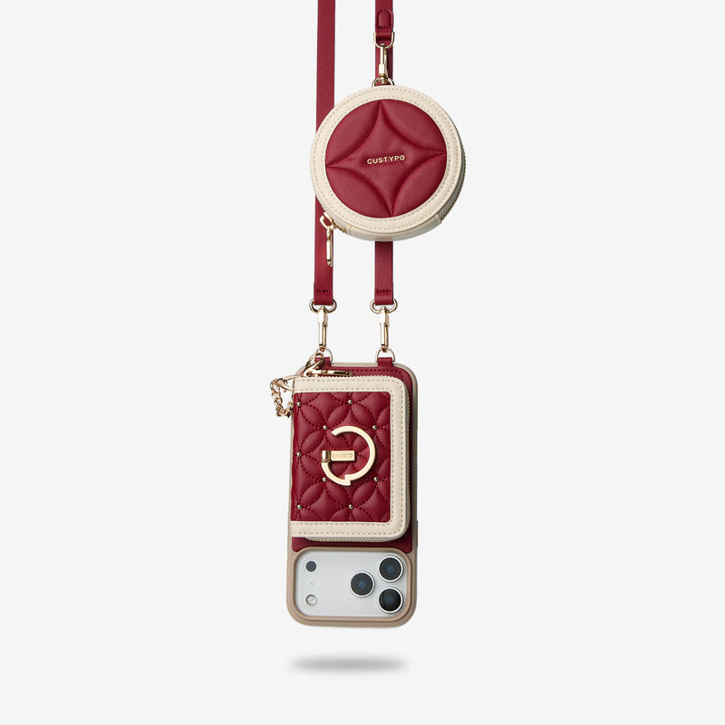 Red stylish iPhone 18 Pro Max Detachable crossbody wallet phone case with Round pouch for vacation
