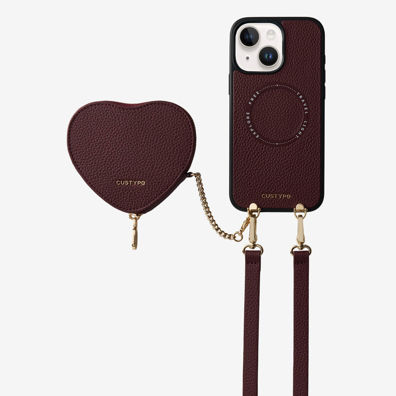 Heart Design Kit- Detachable Wireless Charging Crossbody Wallet Phone Case Pouch Set - iPhone 15
