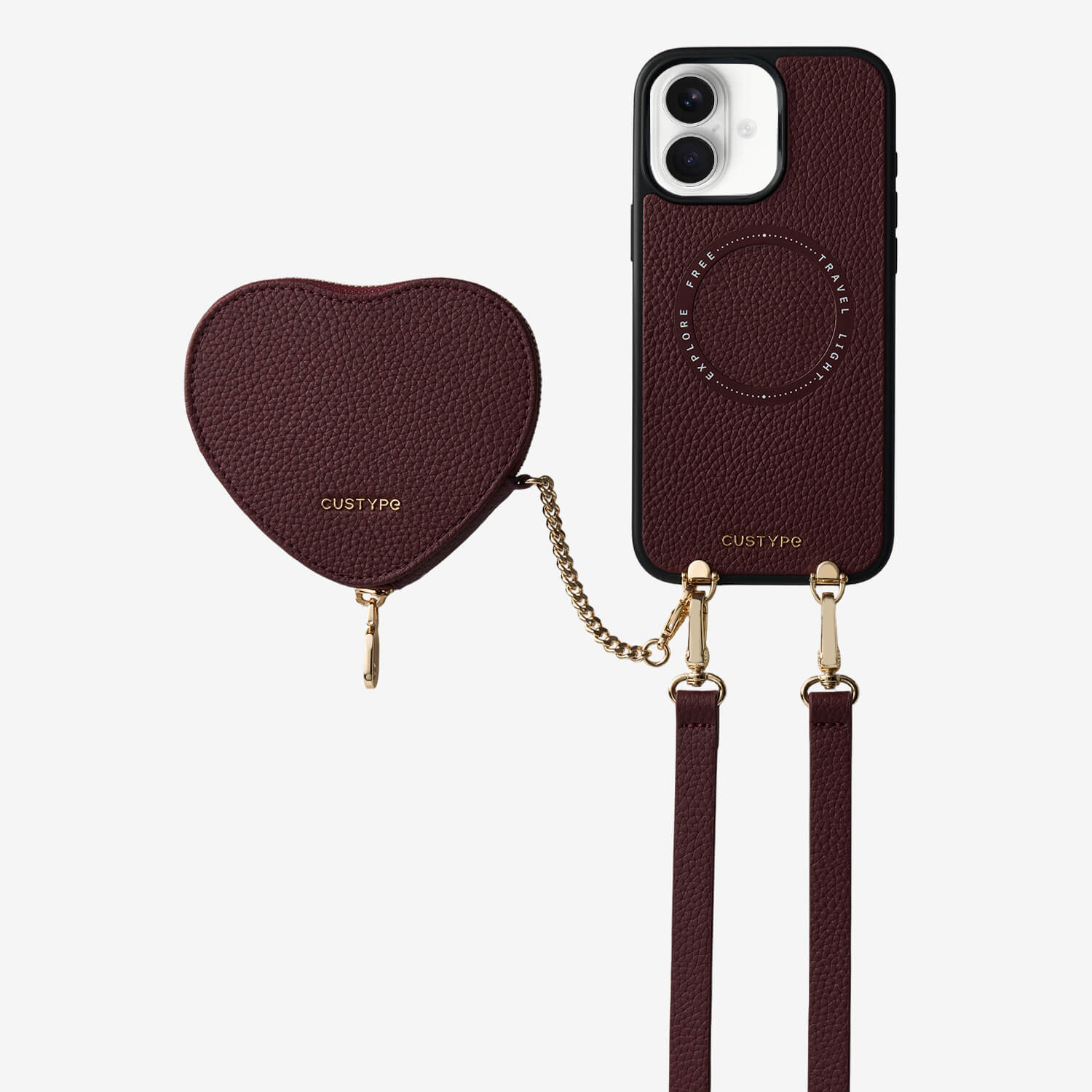 Custype iPhone 16用ハート型スマホケース：クロスボディ＆リスト