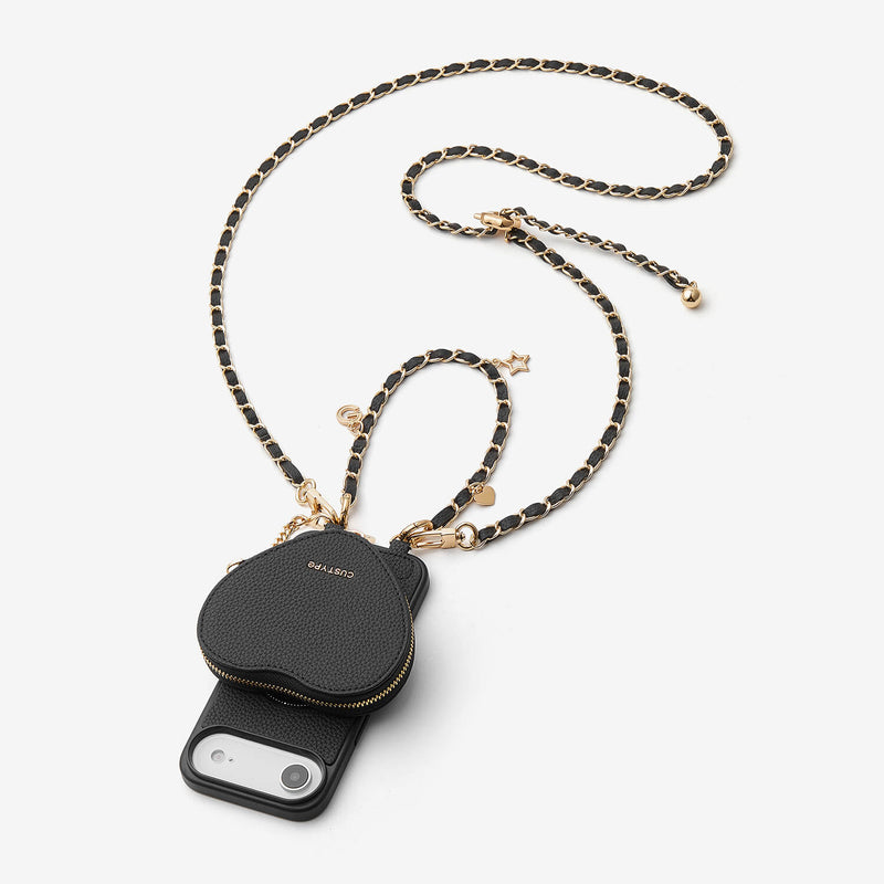 Allure Chain Series- iPhone Case with Heart Pouch & Chain Strap-Mobile Phone Cases-DETACHABLE WALLET & WIRELESS CHARGING