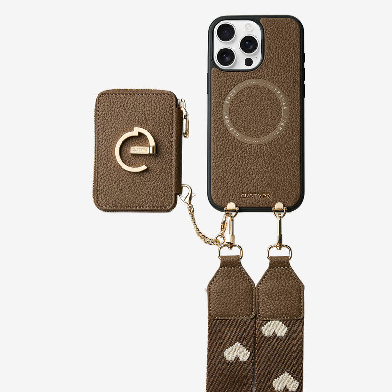 mocha phone case with crossbody strap