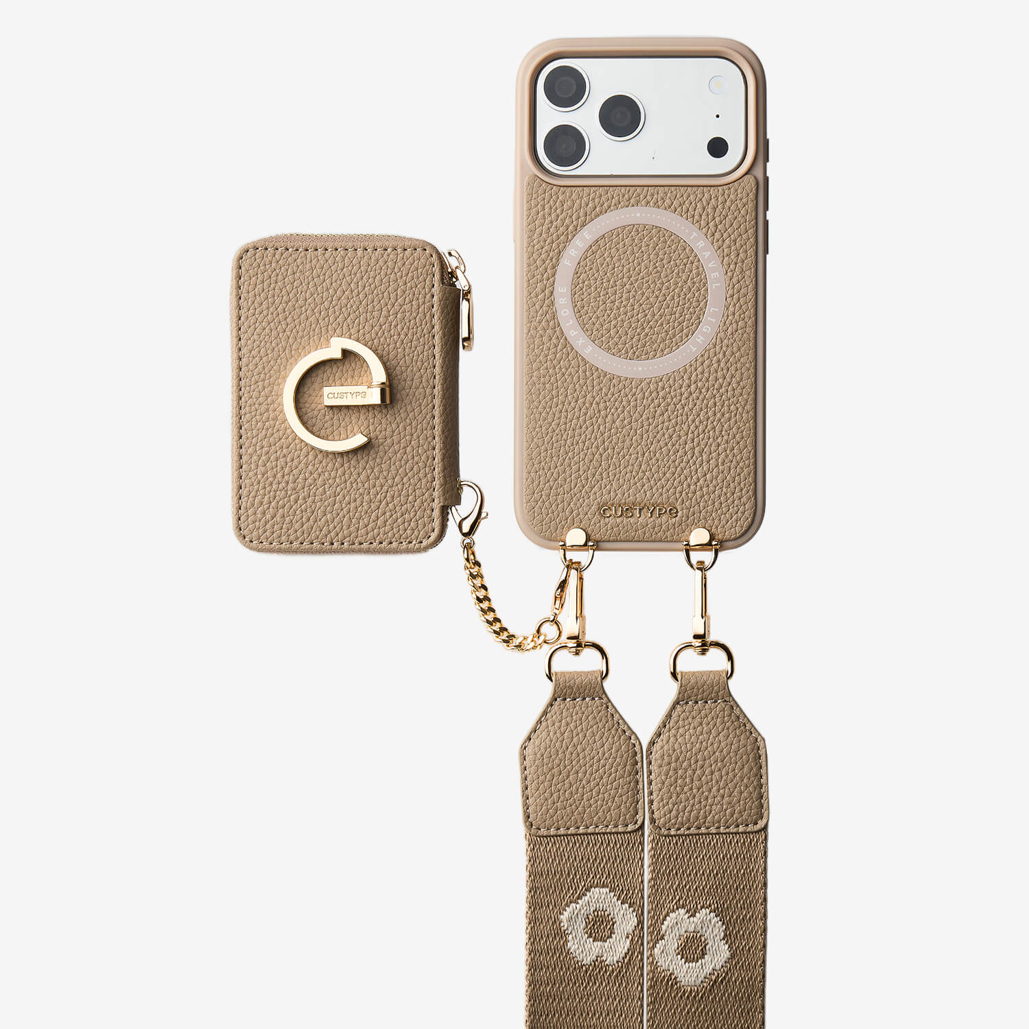 Custype レザーウォレット型スマホケース（フラワーショルダー