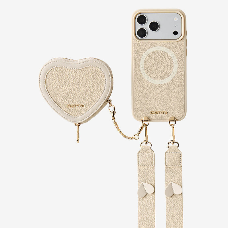 Unity Style- Leather iPhone Case with Raised Heart Crossbody Strap-Mobile Phone Cases-Custype